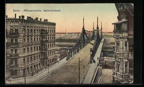 AK Berlin, Millionenbrücke in der Swinemünderstrasse, von oben gesehen