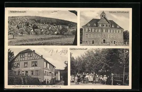 AK Waldhilsbach, Gesamtansicht, Schule, Gasthaus zum Rössl Ph. Gaul