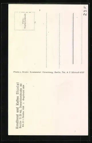 AK Berlin, Cafe und Konditorei Nicolai, Invalidenstrasse 90