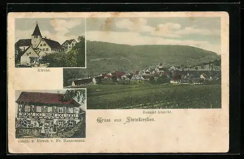 AK Steinkirchen, Gasthaus zum Hirsch, Kirche, Gesamtansicht