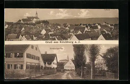 AK Kirchberg a. J., Teilansicht mit Kirche, Strassenpartie
