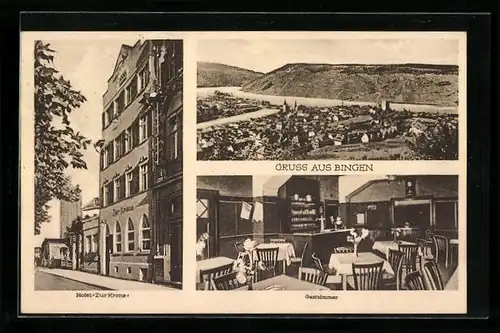 AK Bingen a. Rh., Hotel Zur Krone am Rheinkais 16, Inneres Gastzimmer, Teilansicht