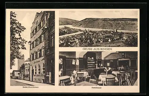 AK Bingen a. Rh., Hotel Zur Krone am Rheinkais 16, Inneres Gastzimmer, Teilansicht