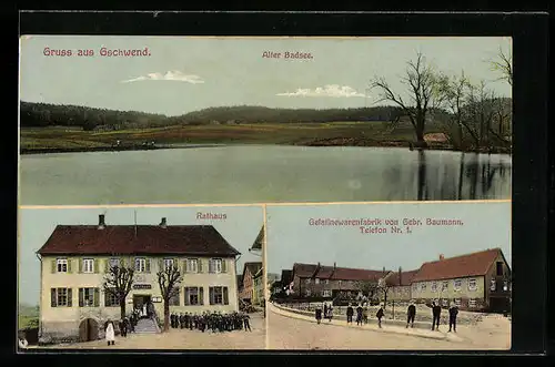 AK Gschwend, Alter Badsee, Rathaus, Gelatinewarenfabrik von Gebr. Baumann