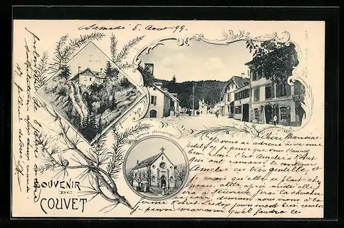 AK Couvet, Moulin de la Foche, Strassenpartie, Chapelle Independant