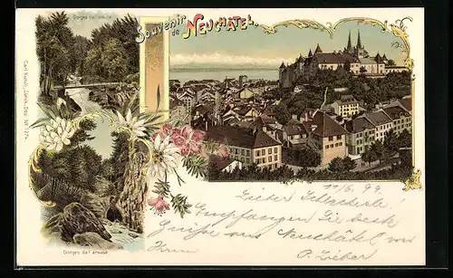 Lithographie Neuchâtel, Panorama, Gorges de l`Areuse