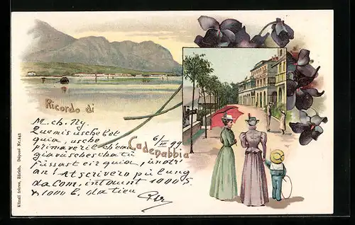 Lithographie Cadenabbia, Teilansicht, Strassenpartie