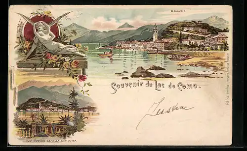 Lithographie Bellagio, Panorama, Villa Carlotta