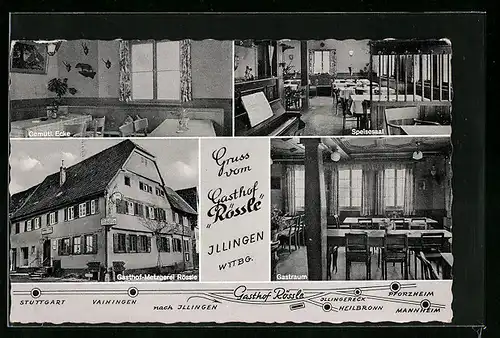 AK Illingen (Württ.), Vier Ansichten vom Gasthof Rössle