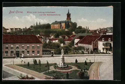 AK Bad Cleve, Blick vom Lohengrindenkmal auf die Schwanenburg