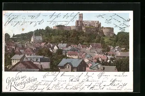 AK Königstein i. T., Ortsansicht mit Ruine