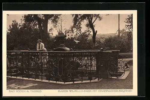 AK Bad Soden a. Taunus, Kaiser Wilhelms-Park mit Champagner-Brunnen