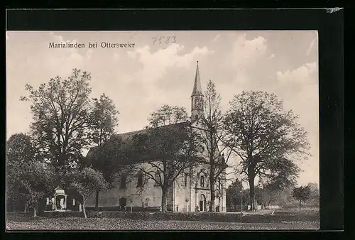 AK Marialinden bei Ottersweier, Blick zur Wallfahrtskirche