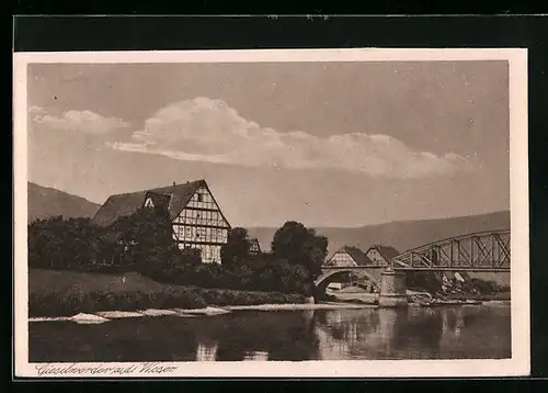 AK Gieselwerder a. d. Weser, Ortsansicht am Fluss