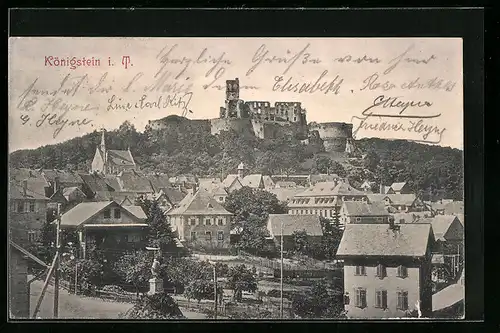 AK Königstein i. T., Ortsansicht mit Ruine