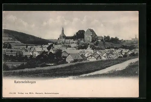 AK Katzenelnbogen, Ortsansicht aus der Vogelschau