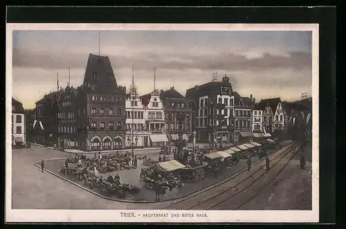 AK Trier, Hauptmarkt und Rotes Haus