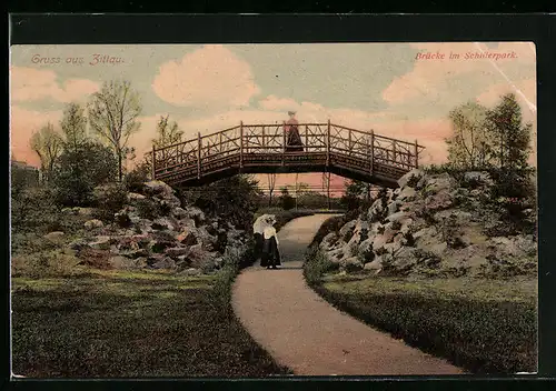 AK Zittau, Brücke im Schillerpark