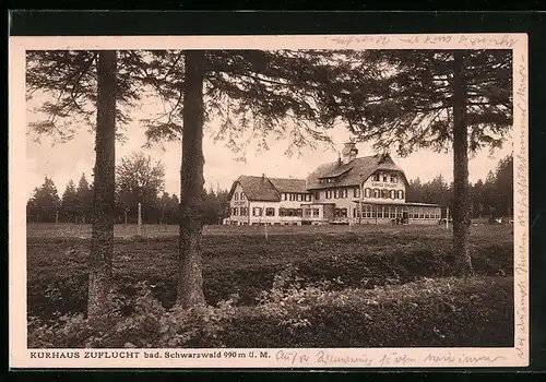 AK Zuflucht i. bad. Schwarzwald, Blick zum Kurhaus