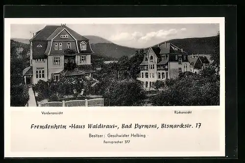 AK Bad Pyrmont, Fremdenheim Haus Waldtraut-Vorder- und Rückansicht