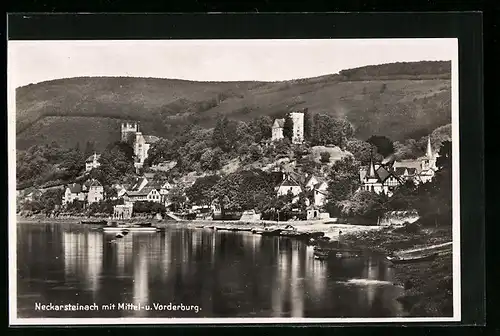 AK Neckarsteinach, Ortsansicht mit Mittel- und Vorderburg