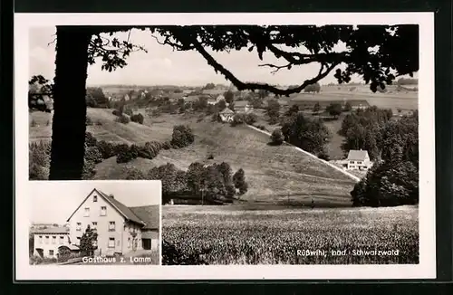 AK Rüsswihl /bad. Schwarzwald, Ortsansicht von einem Berg aus und Gastthaus Zum Lamm