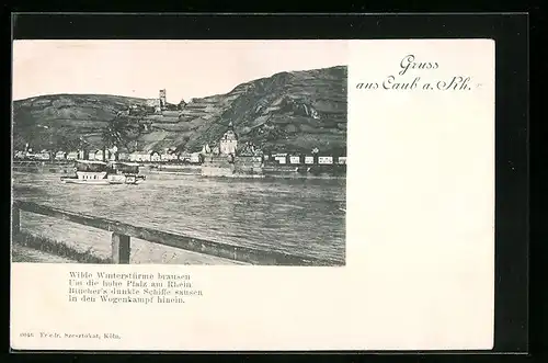 AK Caub a. Rh., Blick über den Rhein zum Ort