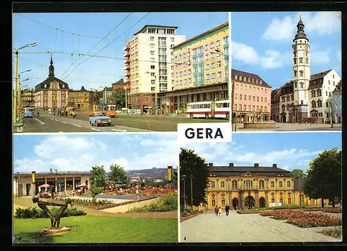 AK Gera, Strasse der Republik, Rathaus, Terrassencafè Osterstein, Orangerie