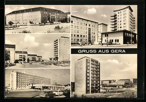 AK Gera, Bergarbeiterpoliklinik u. Johannes-R.-Becher-Str. in Bieblach, Interhotel Gera, Kaufhalle Nord in Bieblach