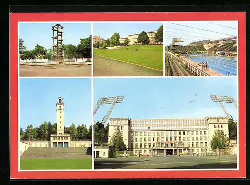 AK Leipzig, Wasserspiele am Sportforum, Dt. Hochschule f. Körperkultur, Schwimmstadion, Wener-Seelenbinder-Turm