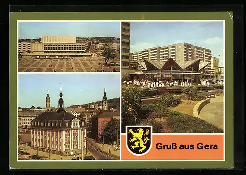 AK Gera, Blick zum Kulturpalast, Museum für Geschichte, Blick zum Cafè Rendevous