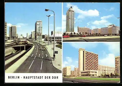 AK Berlin, Autotunnel am Alexanderplatz, Interhotel Stadt Berlin, Hans-Beimler-Strasse