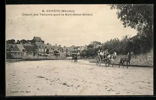 AK Genèts, Dèpart des Voitures pour le Mont-Saint-Michel