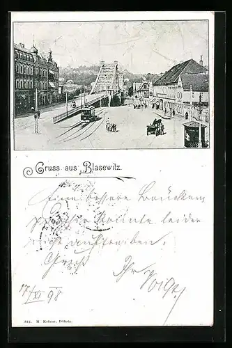 AK Blasewitz, Strassenpartie mit Strassenbahn