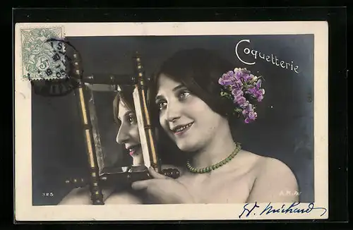 AK Coquetterie, Junge Frau mit einem Spiegel
