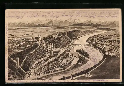 AK Landsberg a. Lech, Teilansicht mit Brücke