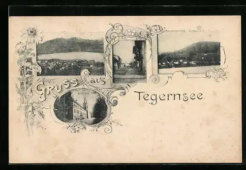 AK Tegernsee, Ortspartie, Schloss, Strassenpartie