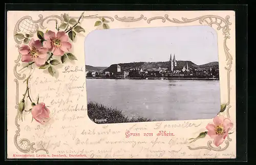 AK Boppard /Rhein, Uferpartie mit Kirche, Passepartout
