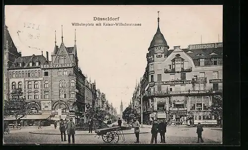 AK Düsseldorf, Wilhelmplatz und Kaiser-Wilhelmstrasse mit Geschäften