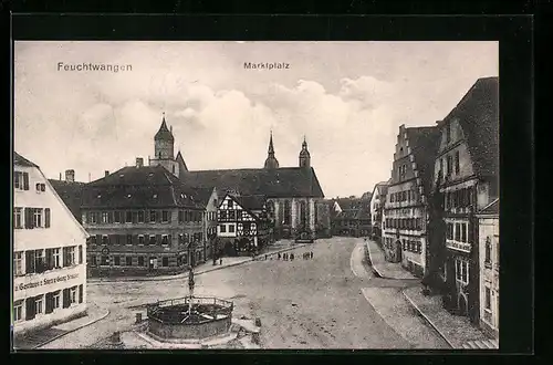 AK Feuchtwangen, Gasthaus zum Stern am Marktplatz mit Brunnen