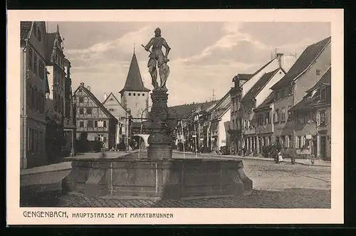 AK Gengenbach, Hautpstrasse mit Geschäften und Marktbrunnen