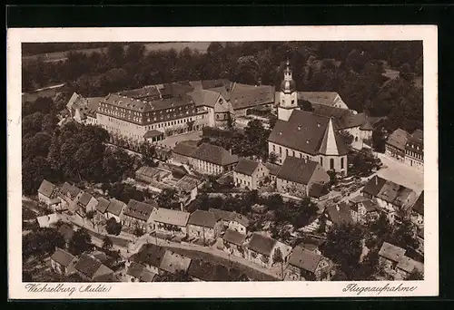 AK Wechselburg /Mulde, Ortspartie mit Kirche, Fliegeraufnahme