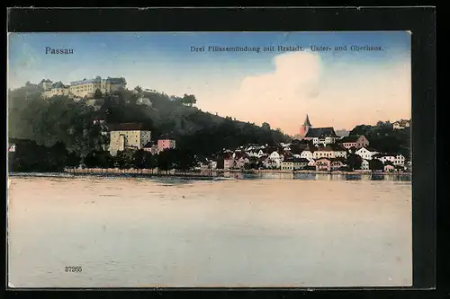 AK Passau, Drei Flüssemündung mit Ilzstadt, Unter-und Oberhaus