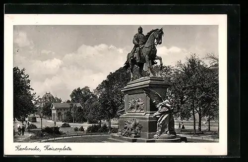 AK Karlsruhe, Reiterstatue auf dem Kaiserplatz