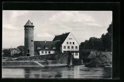 AK Holzminden /Weser, Wasserpartie mit Jugendherberge