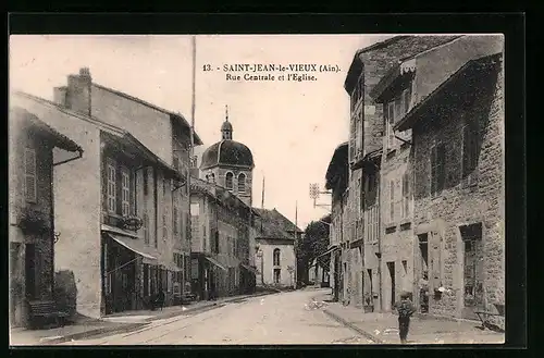 AK Saint-Jean-le-Vieux, Rue Centrale et l`Eglise