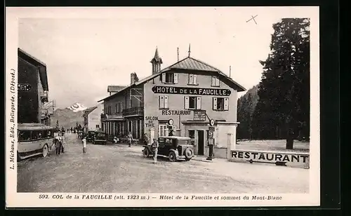 AK Col de la Faucille, Hotel de la Faucille et sommet du Mont-Blanc