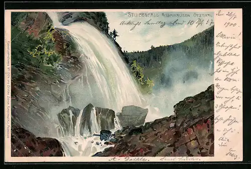 AK Umhausen, Stuibenfall mit Felsen, Wasserfall