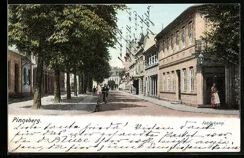 AK Pinneberg, Strasse Fahltskamp mit Radfahrer