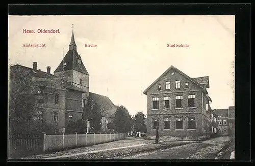 AK Hess. Oldendorf, Amtsgericht mit Kirche und Stadtschule